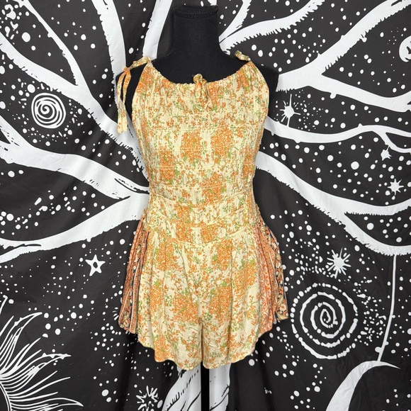Free People Dresses & Skirts - Free People Cream Romper with Orange Floral Print